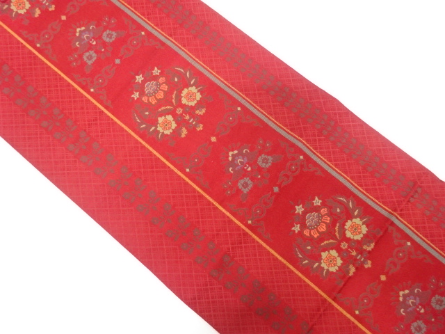 縞に花更紗模様織出し名古屋帯